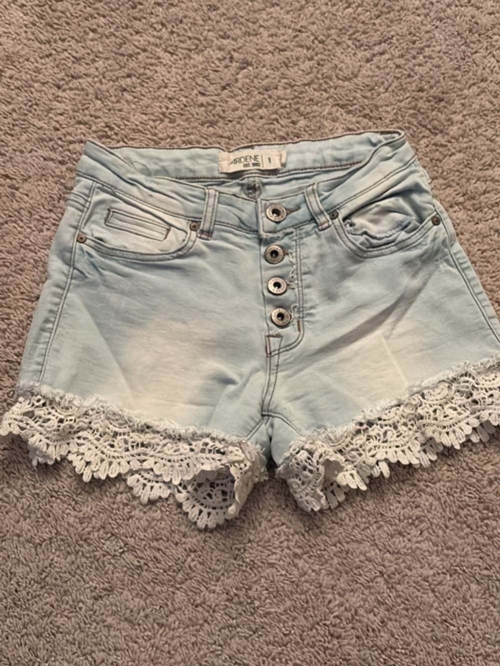 Ardene Pale Blue Denim Shorts with White Lace Hem